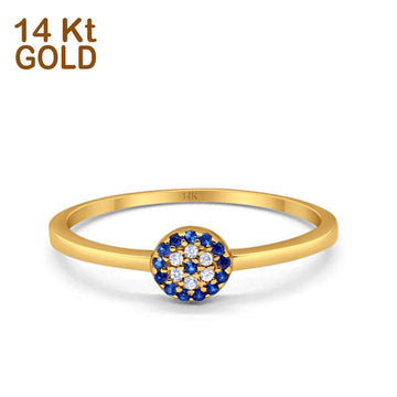 14K Yellow Gold Evil Eye Simulated Blue Sapphire Round Bridal CZ Wedding Engagement Ring Size-7